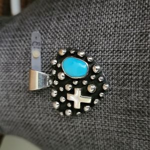 Fabulous NWT Native American Navajo Sterling & Turquoise Puff Heart Pendant